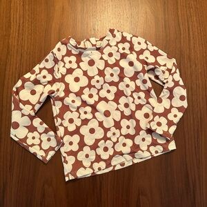 Zara Kids Long Sleeve Floral Tee - Brown and White